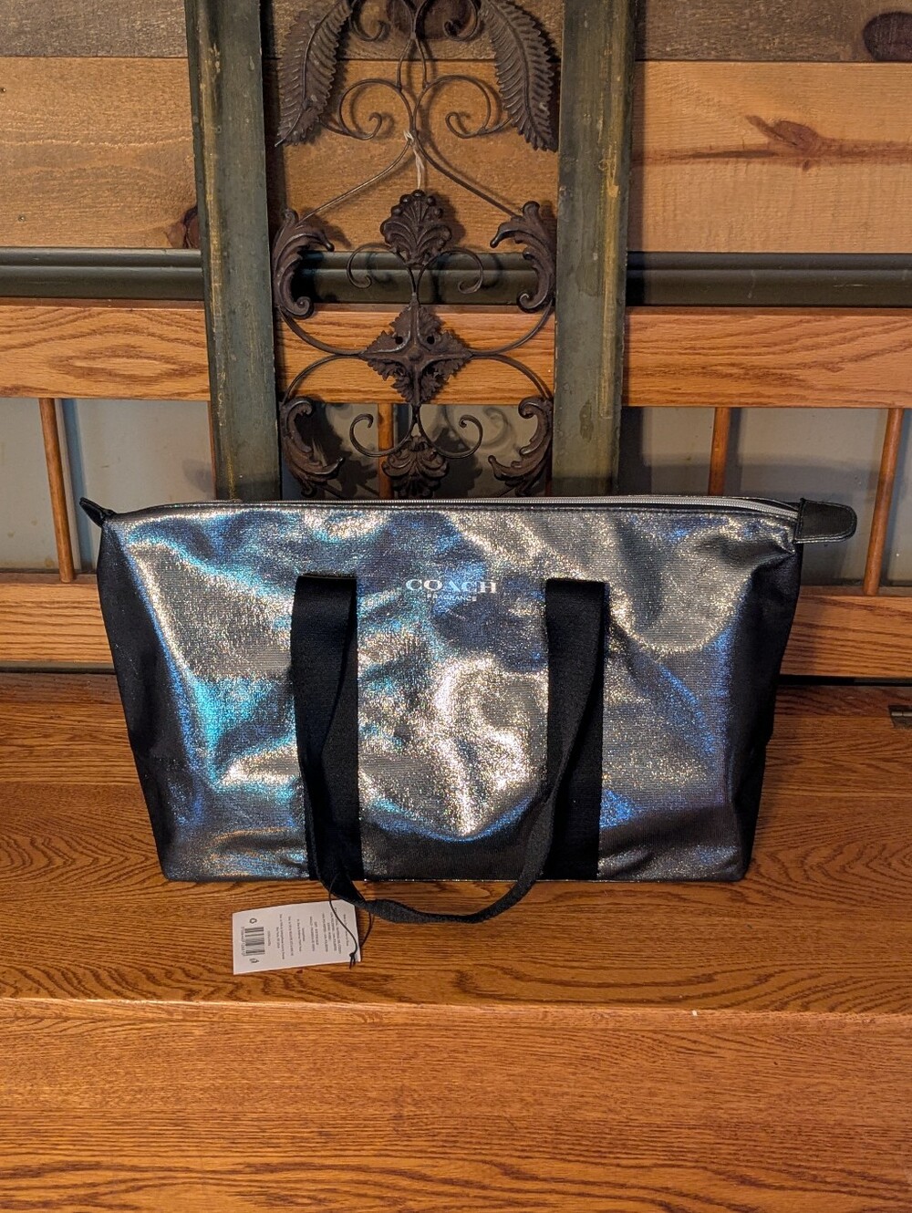 Coach Metallic Silver & Black Tote Bag - Picture 2 of 9
